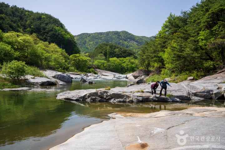 화림동계곡 농월정 일대의 너른 바위와 물줄기